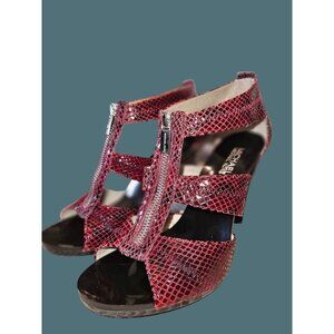 Michael Michael Kors Berkeley Leather Snakeskin Open Toe High Heels Women 8M